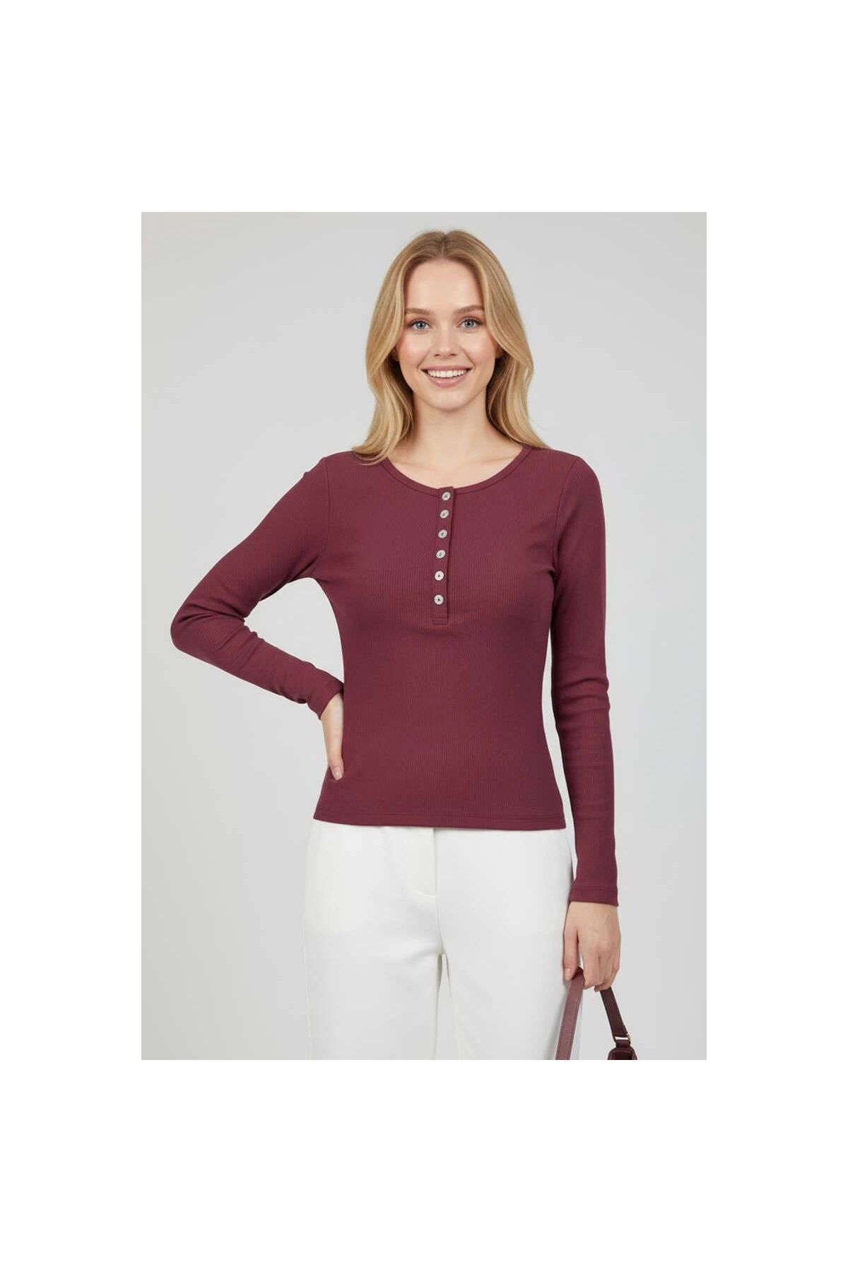 Çıtçıt Detaylı Bluz Mürdüm