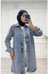 Taşlı tunik ceket kar yıkama orta mavi