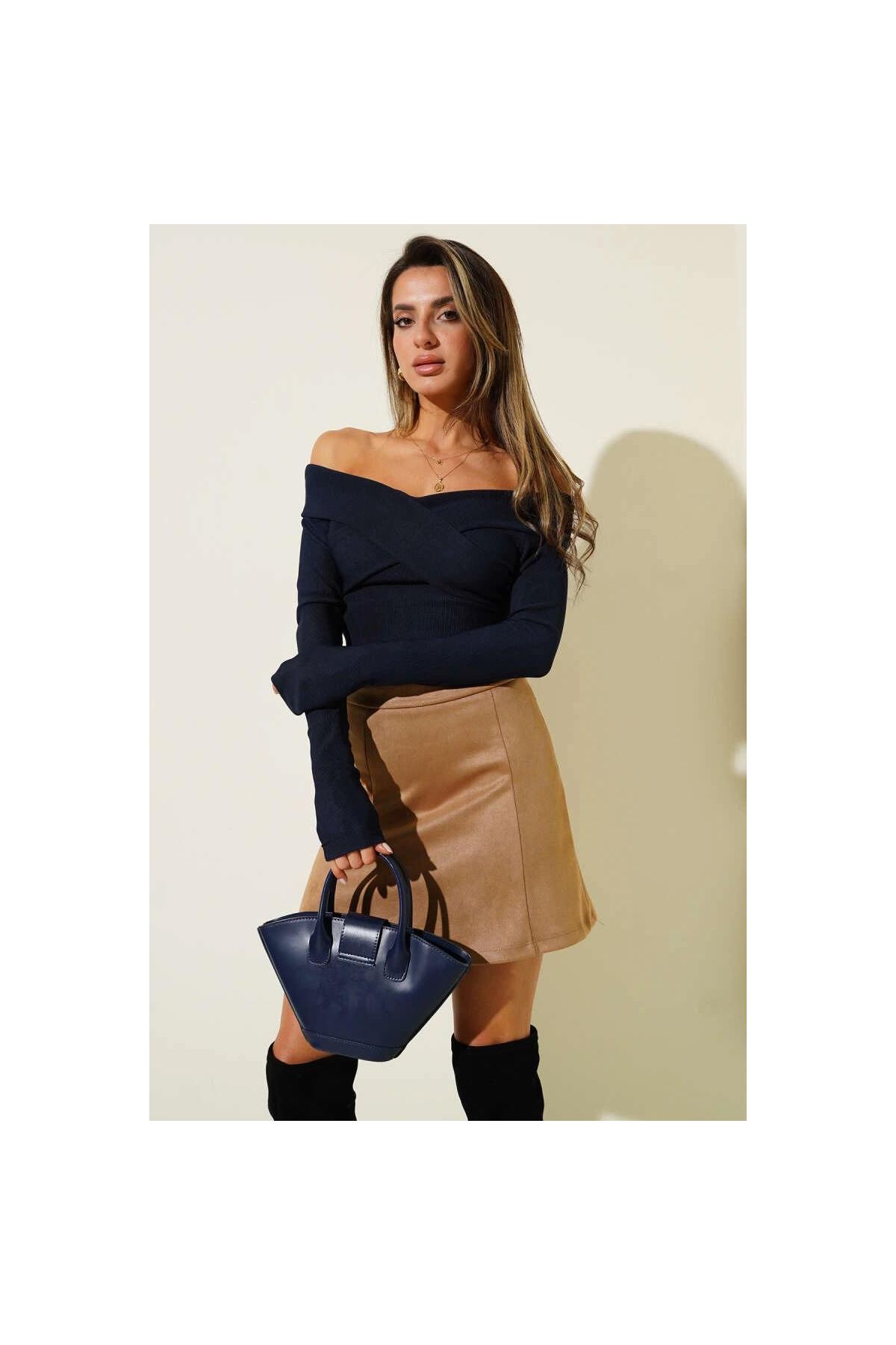 Madonna Çapraz Yaka Bluz Lacivert