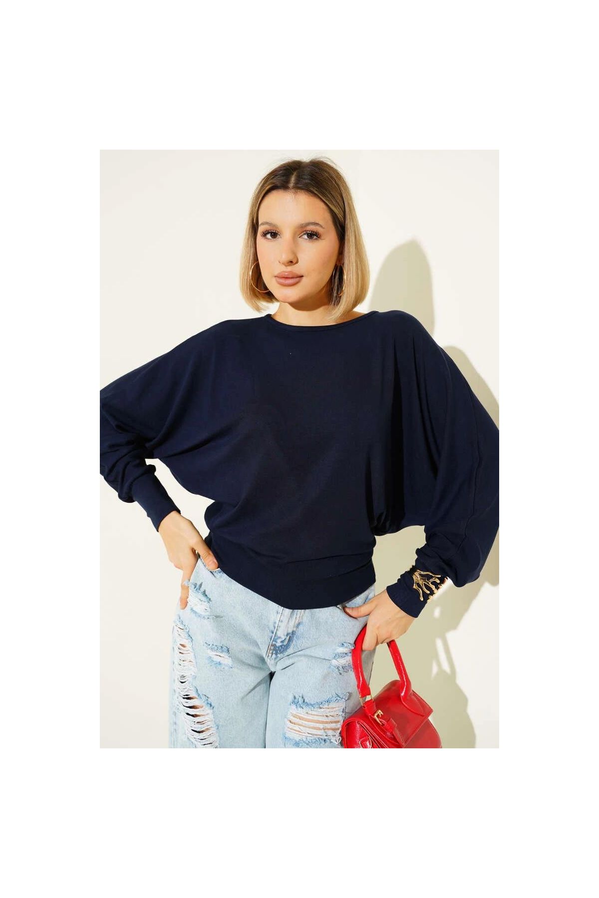 sa Kol Salaş Bluz Lacivert T4273