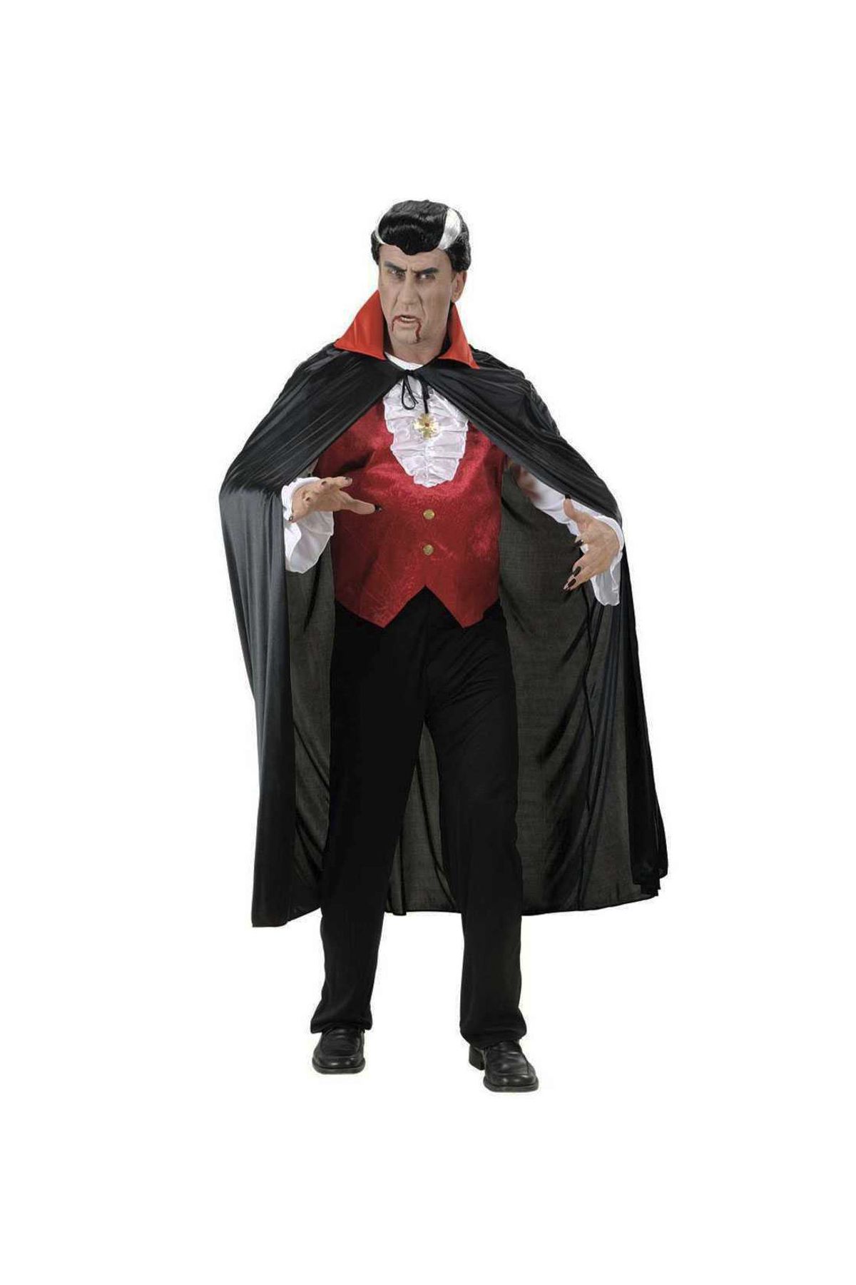 Kırmızı Yakalı Siyah Dracula Pelerin 120 cm