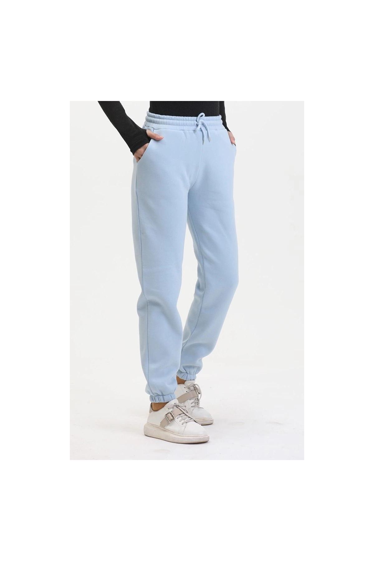 3 iplik şardonlu paça lastikli eşofman bebe mavi