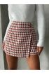İki düğmeli kaz ayağı desen ch kumaş şort etek bordobeyaz h26414