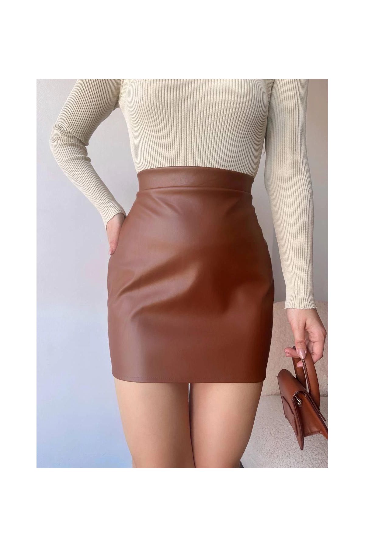 Düz deri etek taba h24468