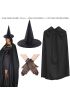 120 cm Siyah Yakalı Cadı Pelerini Cadı Şapkası ve 1 Çift Siyah Kısa File Tüm Eldiven Seti 3 Parça