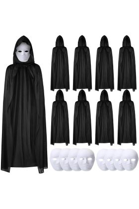 120 cm Siyah Kapüşonlu Pelerin ve Boyanabilir Karton Maske 8’li Set