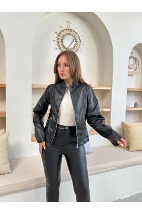 Mevsimlik deri ceket siyah