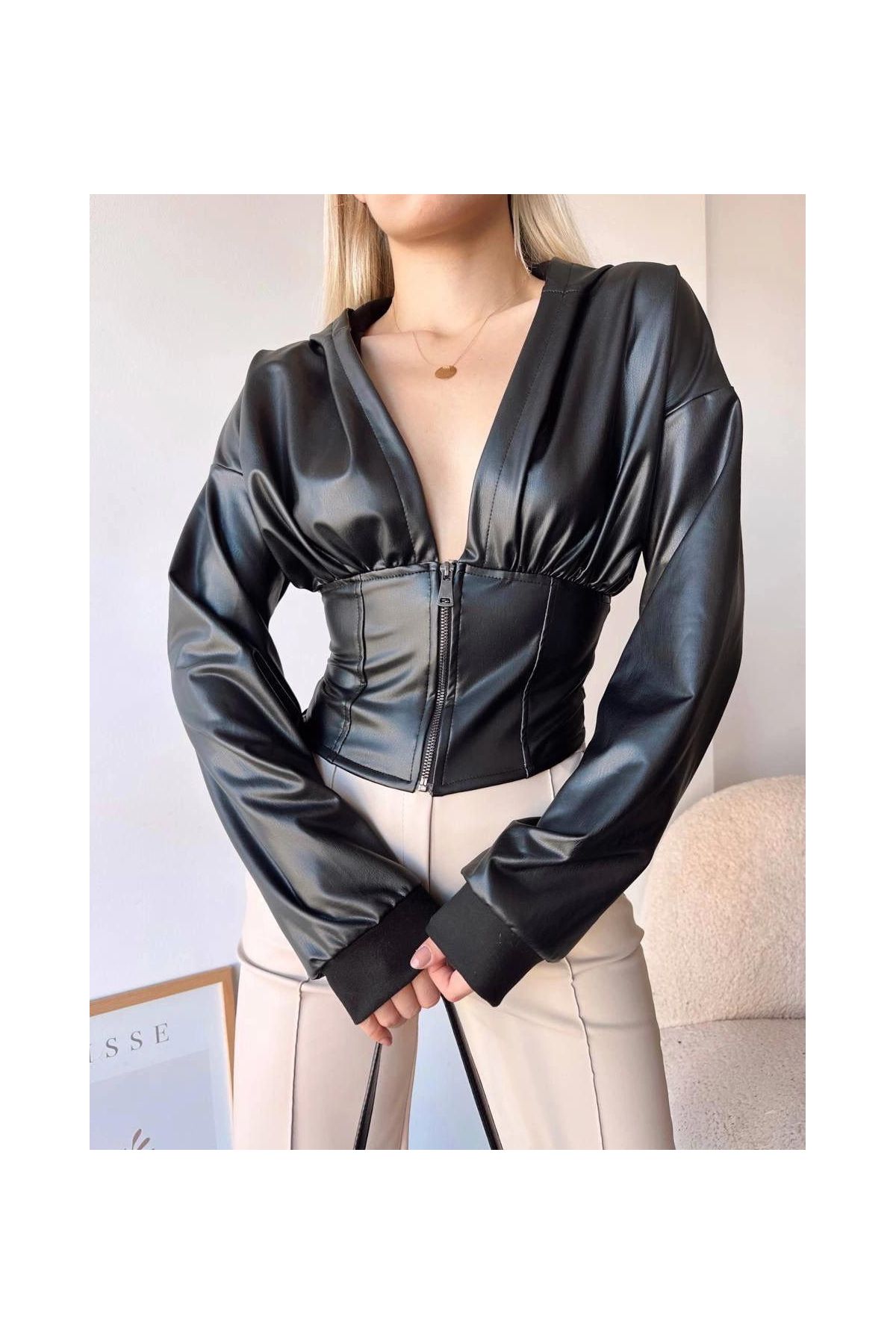 Kapşonlu yarım fermuarlı ceket siyah h24116