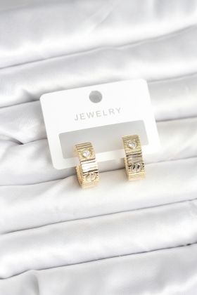 Pirinç Gold Renk Zirkon Taşlı Halka Kadın Küpe - TJ-BKP11380