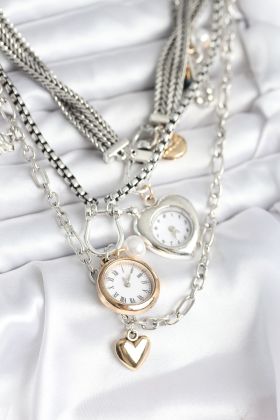 Otantik Gümüş Renk Kadın Kolye Kombini - TJ-BKO10723