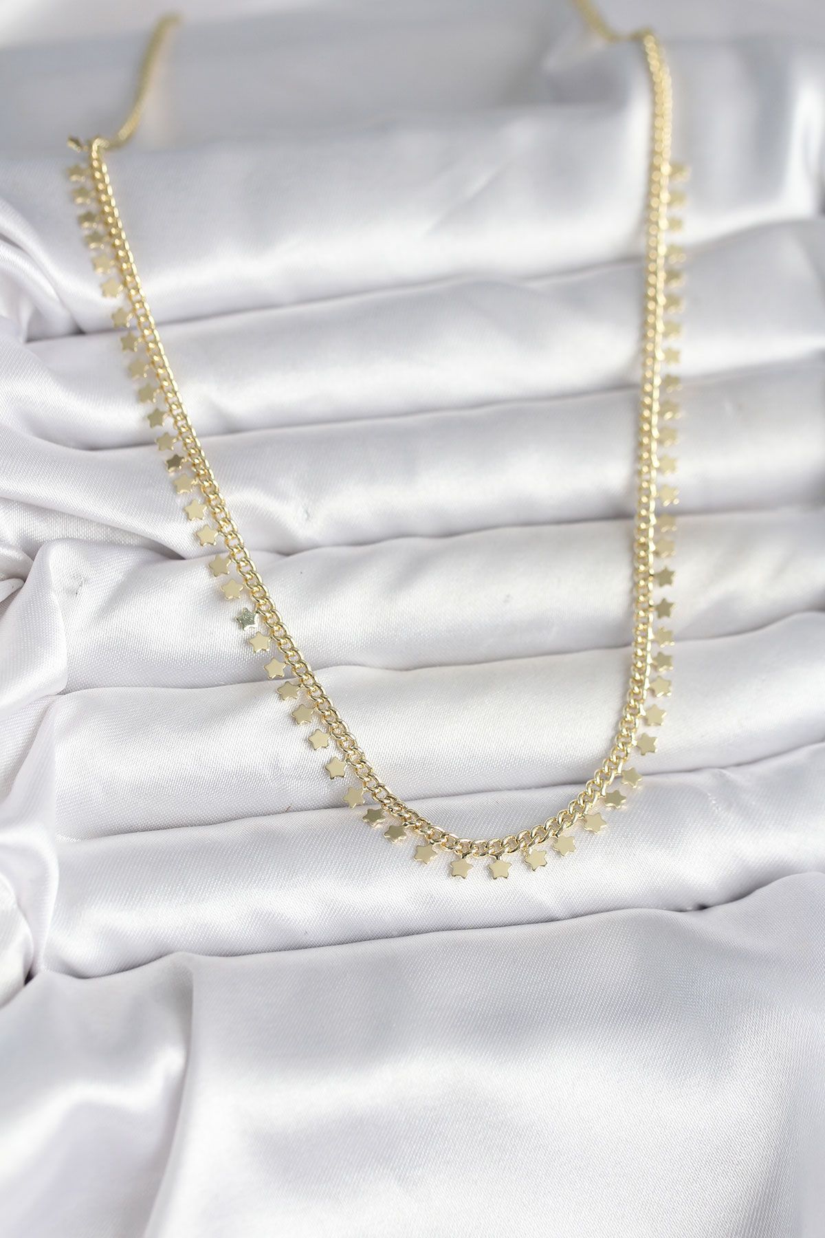 Pirinç Gold Renk Sıralı Yıldız Kadın Kolye - TJ-BKO10724