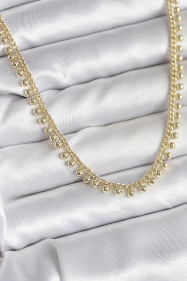 Pirinç Gold Renk Sıralı Topçuk Model Kadın Kolye - TJ-BKO10725