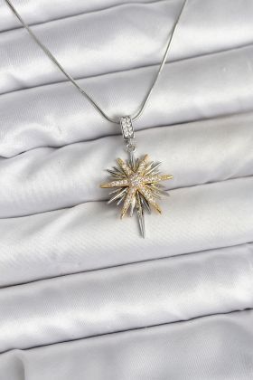 316L Çelik Zincir Gümüş Renk Kutup Yıldızı Model Kadın Kolye - TJ-BKO10726