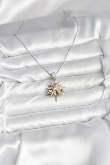 316L Çelik Zincir Gümüş Renk Kutup Yıldızı Model Kadın Kolye - TJ-BKO10726