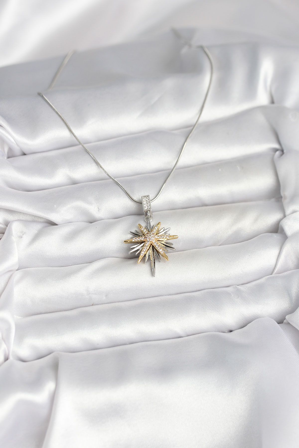 316L Çelik Zincir Gümüş Renk Kutup Yıldızı Model Kadın Kolye - TJ-BKO10726