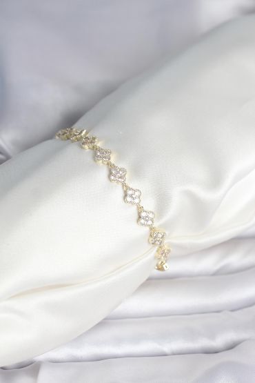 Zirkon Taşlı Pirinç Yonca Model Bileklik - TJ-BB8086