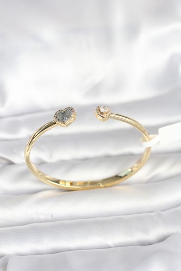 Pirinç Gold Renk Kalpli Model Kadın Kelepçe Bileklik - TJ-BB8089