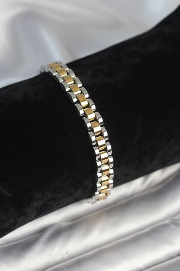 316L Çelik Gold ve Gümüş Renk 7 mm Kalınlık Erkek Bileklik - TJ-EB3764