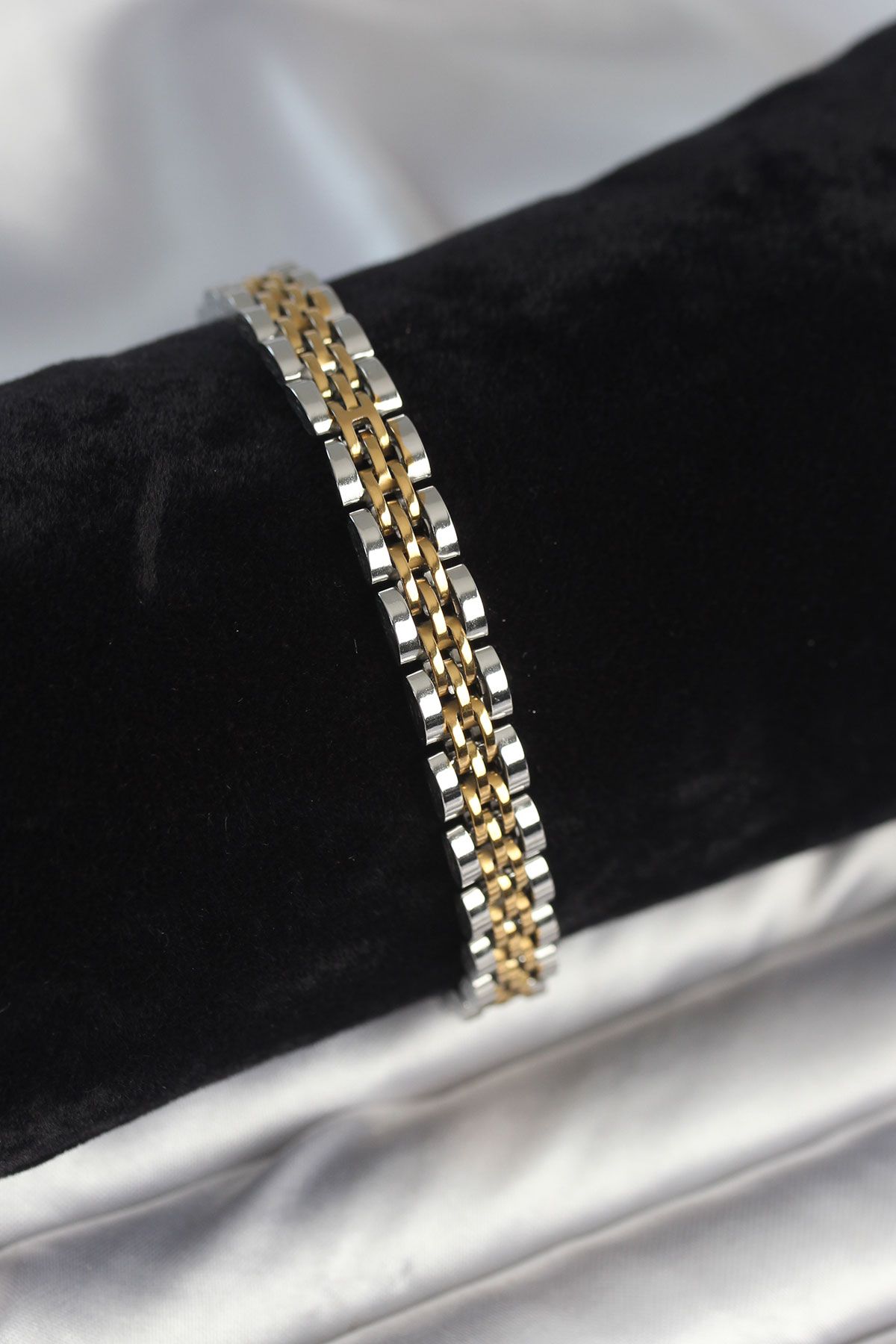 316L Çelik 7 mm Kalınlıkta Gold ve Gümüş Renkli Erkek Bileklik - TJ-EB3766