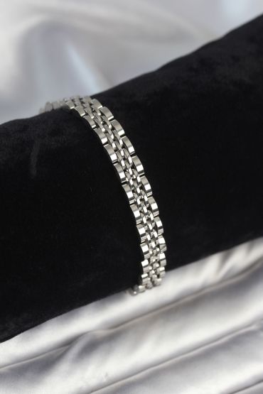 316L Çelik 7 mm Kalınlıkta Gümüş Renkli Erkek Bileklik - TJ-EB3768