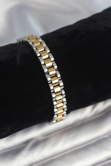 316L Çelik Gold ve Gümüş Renk 9 mm Kalınlık Erkek Bileklik - TJ-EB3769