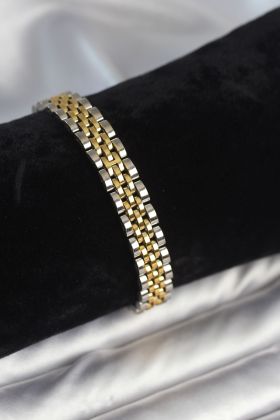 316L Çelik 9 mm Kalınlıkta Gold ve Gümüş Renkli Erkek Bileklik - TJ-EB3772