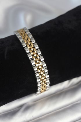 316L Çelik 12 mm Kalınlıkta Gold ve Gümüş Renkli Erkek Bileklik - TJ-EB3778