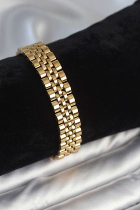 316L Çelik 12 mm Kalınlıkta Gold Renkli Erkek Bileklik - TJ-EB3779