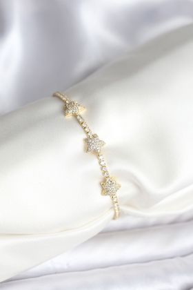 Yıldız Model Zirkon Taşlı Gold Renk Pirinç Su Yolu Kadın Bileklik - TJ-BB8096