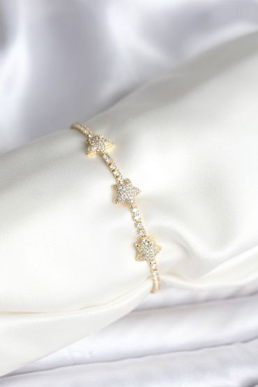 Yıldız Model Zirkon Taşlı Gold Renk Pirinç Su Yolu Kadın Bileklik - TJ-BB8096