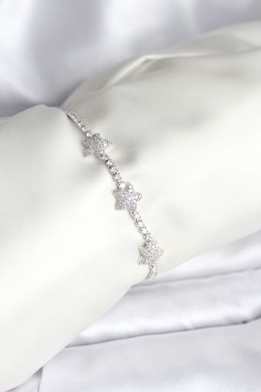 Yıldız Model Zirkon Taşlı Gümüş Renk Pirinç Su Yolu Kadın Bileklik - TJ-BB8097