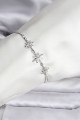 Kutup Yıldızı Model Zirkon Taşlı Gümüş Renk Su Yolu Kadın Bileklik - TJ-BB8107