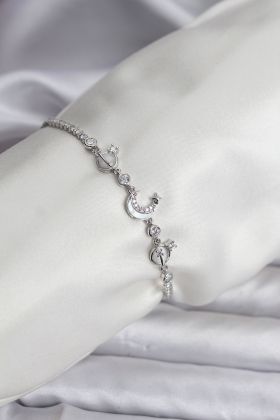 Charmlı Model Zirkon Taşlı Gümüş Renk Su Yolu Kadın Bileklik - TJ-BB8109