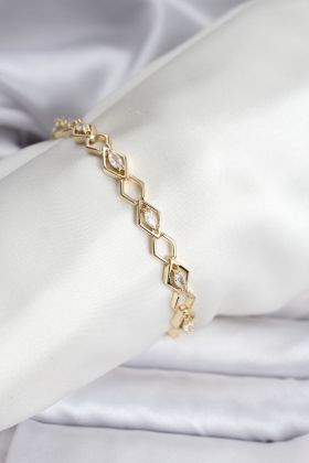 14K Gold Renk Kaplama Baklava Dilim Model Kadın Bileklik - TJ-BB8115