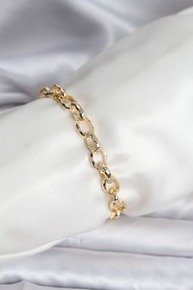 14K Gold Renk Kaplama Lazerli Zincir Model CM Kadın Bileklik - TJ-BB8120