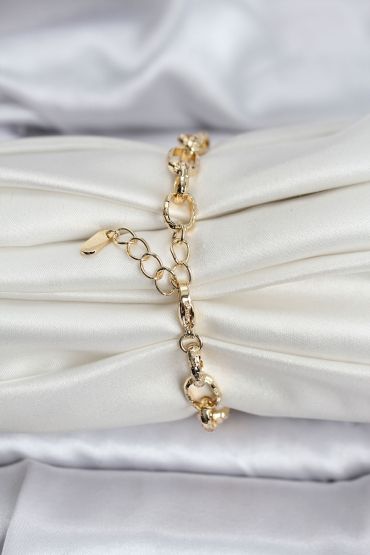 14K Gold Renk Kaplama Lazerli Zincir Model CM Kadın Bileklik - TJ-BB8120