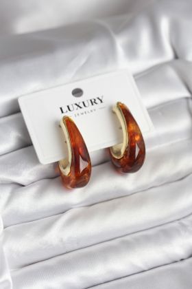 Pirinç Gold Renk Kahverengi Vintage Kadın Küpe - TJ-BKP11433