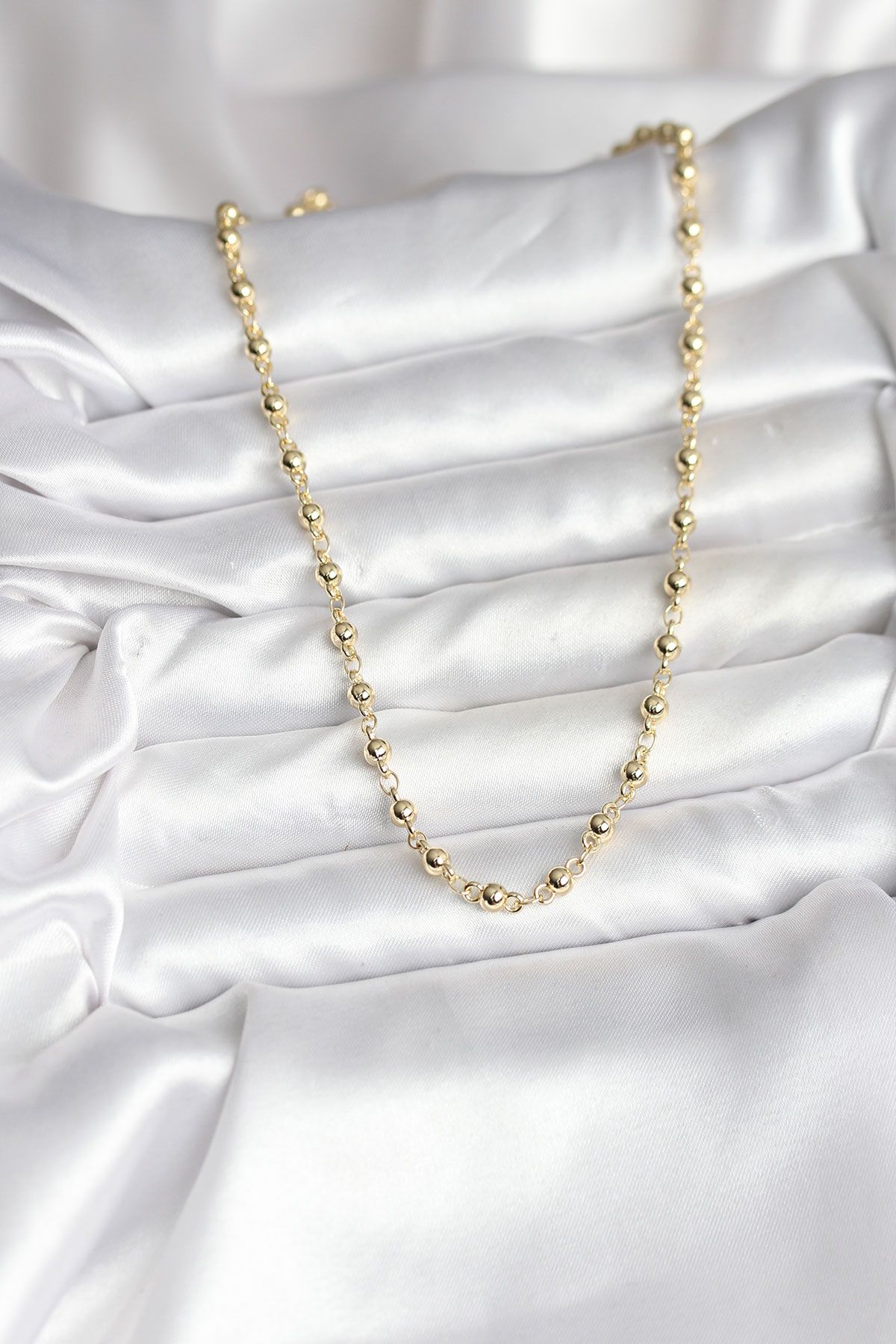 14K Gold Renk Kaplama Topçuklu Zincir Model CM Kadın Kolye - TJ-BKO10736