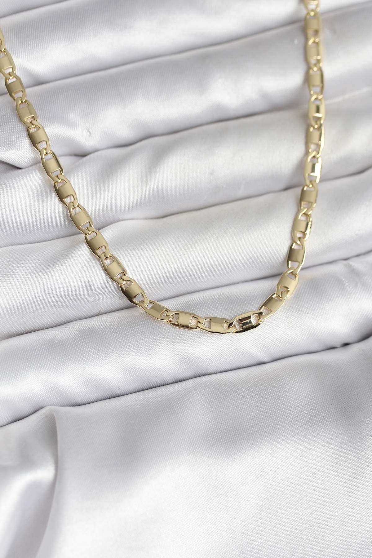 14K Gold Renk Kaplama Plaka Ezme Model Zincirli CM Kadın Kolye - TJ-BKO10743