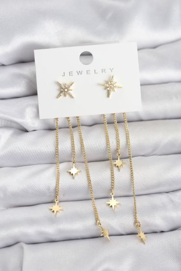 Kutup Yıldızı Model Gold Renk Pirinç Sallantılı Kadın Küpe - TJ-BKP11459