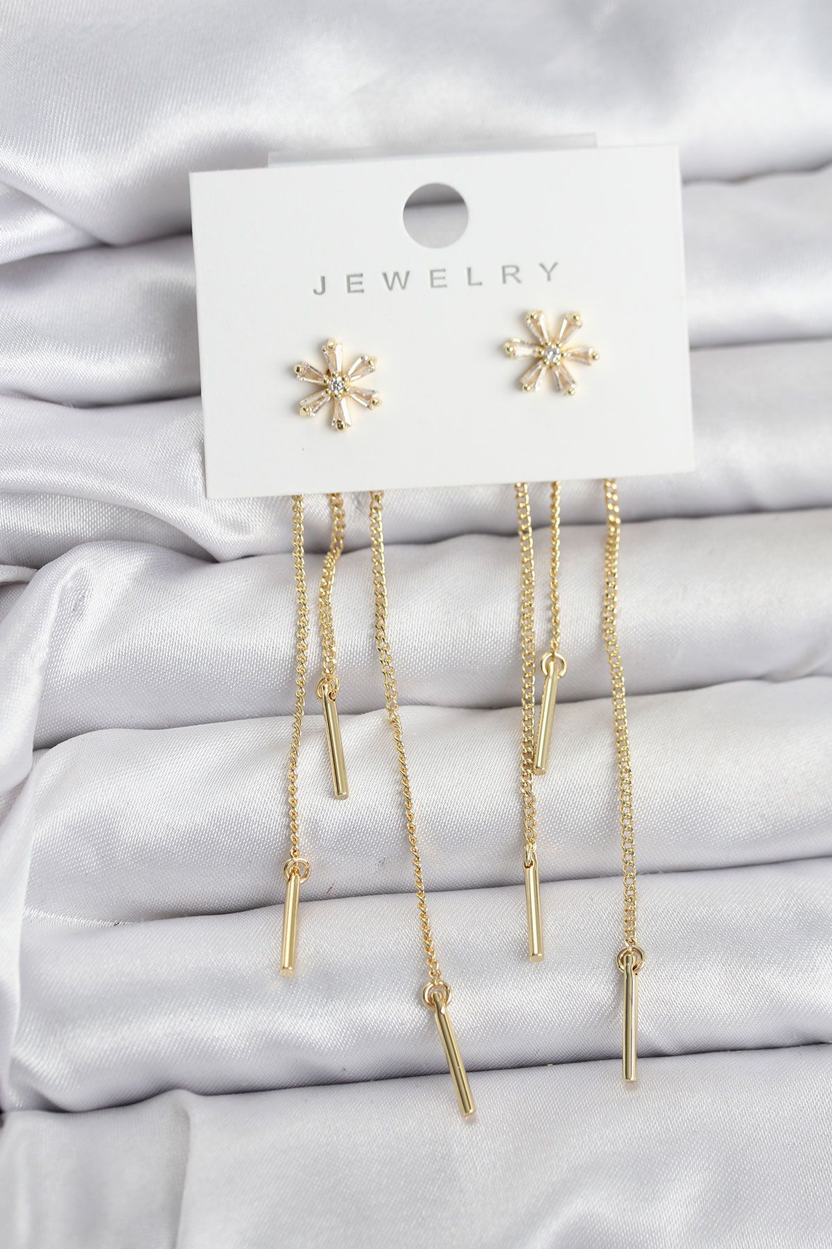 Çiçek Model Gold Pirinç Sallantılı Kadın Küpe - TJ-BKP11465