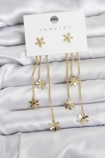 Papatya Model Gold Renk Pirinç Sallantılı Kadın Küpe - TJ-BKP11467