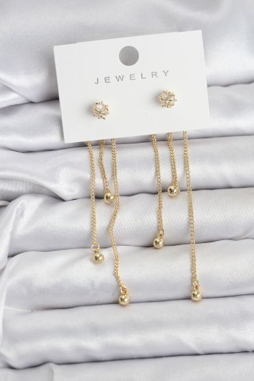 Topçuk Model Gold Renk Pirinç Sallantılı Kadın Küpe Seti - TJ-BKP11469