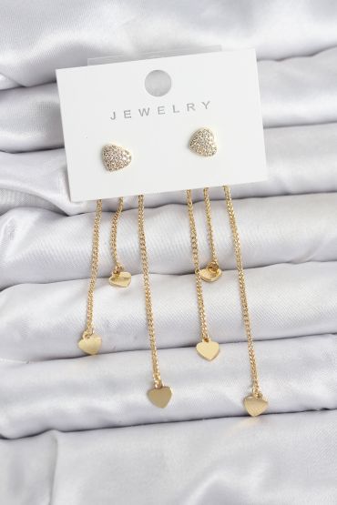 Kalp Model Gold Renk Pirinç Sallantılı Kadın Küpe - TJ-BKP11471