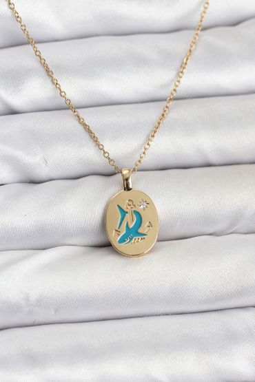316L Çelik Zincir Gold Renk Shark Figür Kadın Kolye - TJ-BKO10753