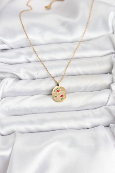 316L Çelik Zincir Gold Renk Fil Figürlü Kadın Kolye - TJ-BKO10754