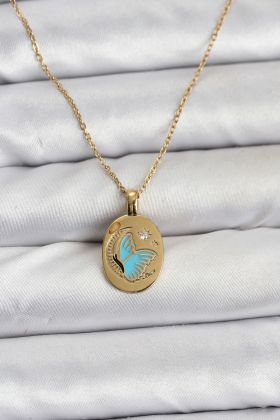 316L Çelik Zincir Gold Renk Kelebek Figür Kadın Kolye - TJ-BKO10755