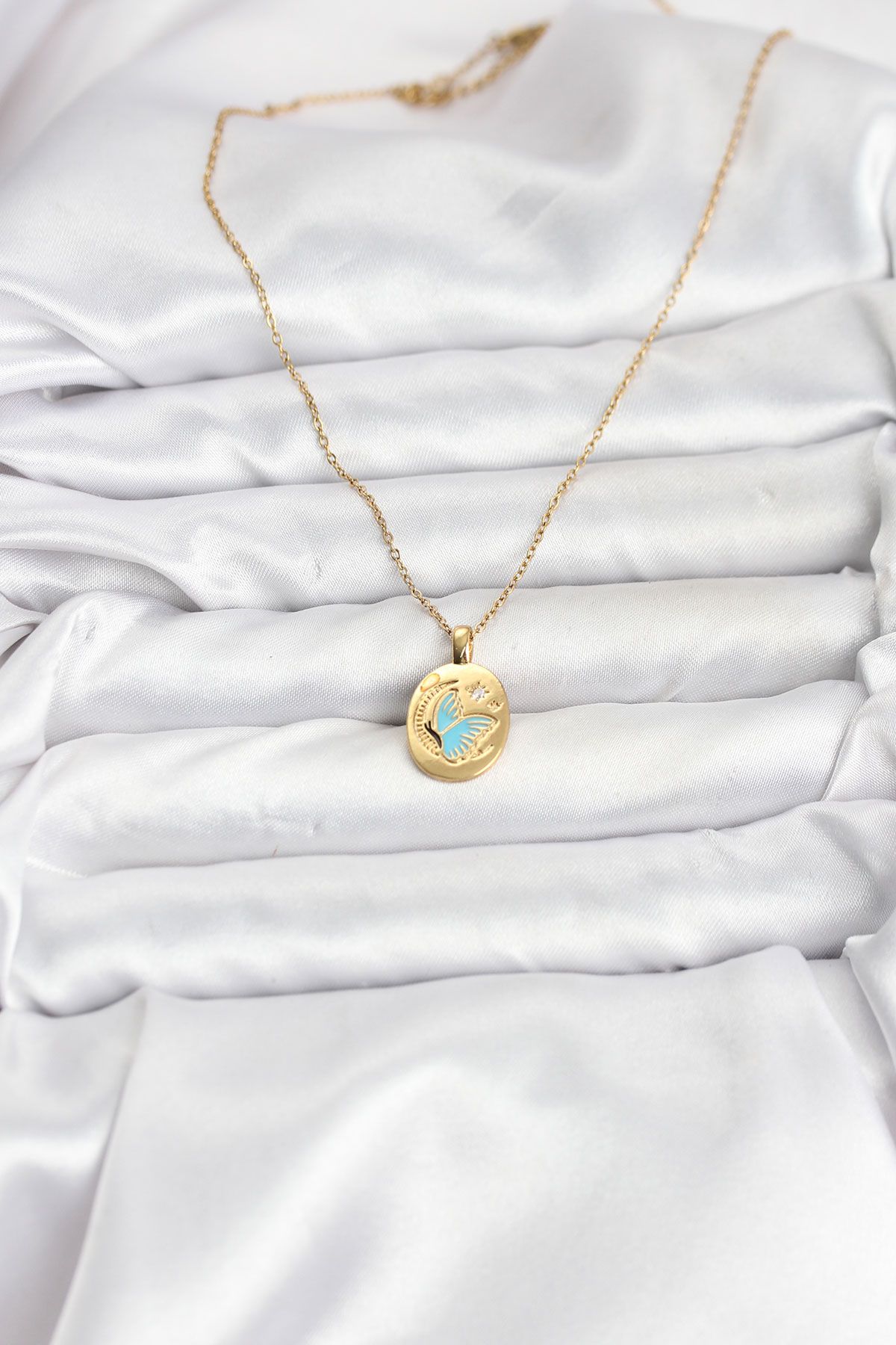 316L Çelik Zincir Gold Renk Kelebek Figür Kadın Kolye - TJ-BKO10755