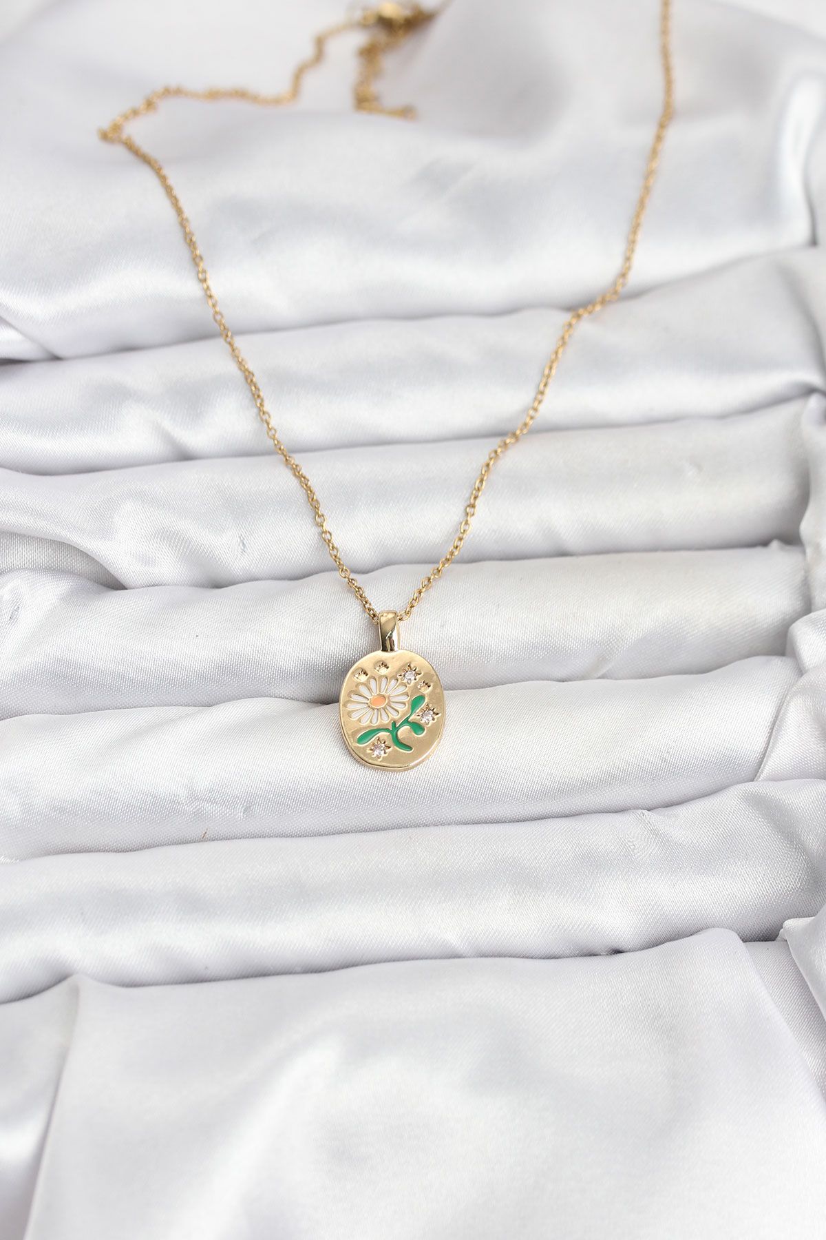 316L Çelik Zincir Papatya Figürlü Kadın Kolye - TJ-BKO10756