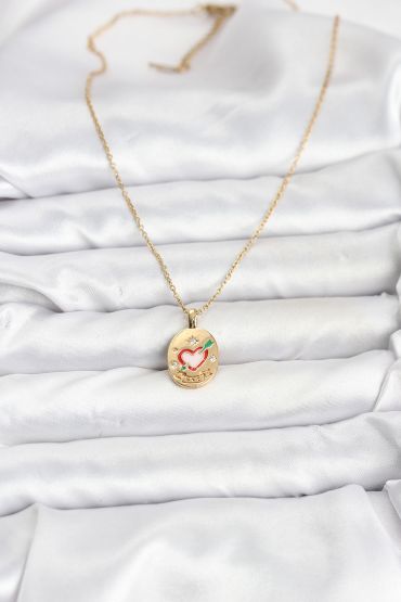 316L Çelik Zincir Gold Renk Kalp Figürlü Kadın Kolye - TJ-BKO10757
